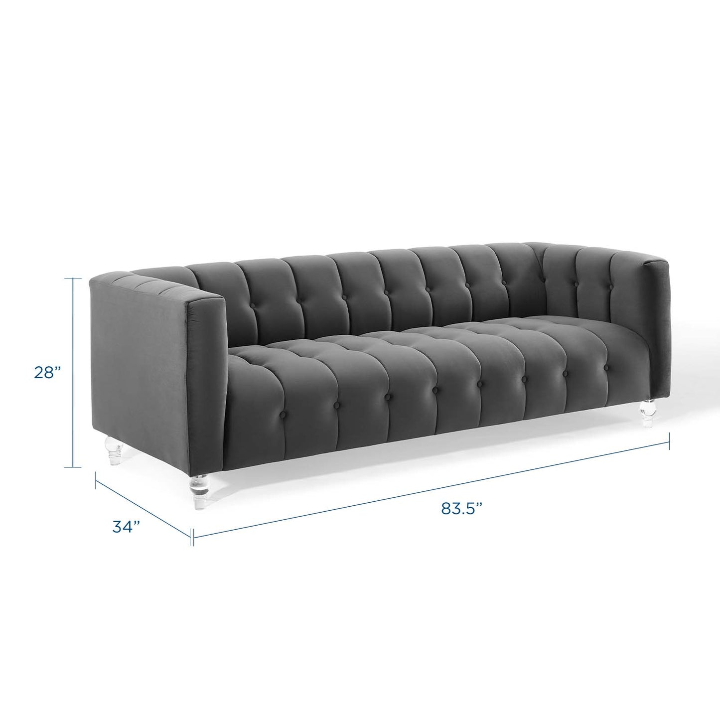 Mesmer Channel Tufted Button Performance Velvet Sofa, Velvet, Dark Grey Gray, 18664