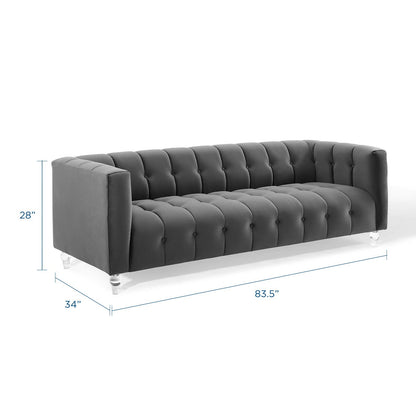 Mesmer Channel Tufted Button Performance Velvet Sofa, Velvet, Dark Grey Gray, 18664