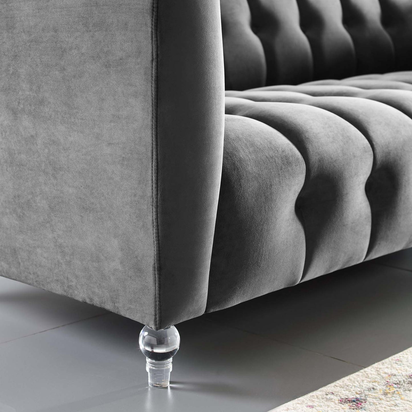 Mesmer Channel Tufted Button Performance Velvet Sofa, Velvet, Dark Grey Gray, 18664