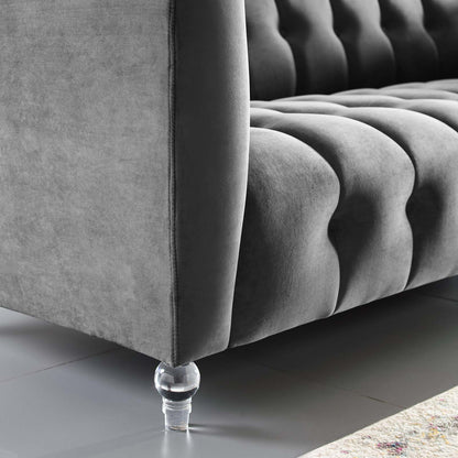 Mesmer Channel Tufted Button Performance Velvet Sofa, Velvet, Dark Grey Gray, 18664