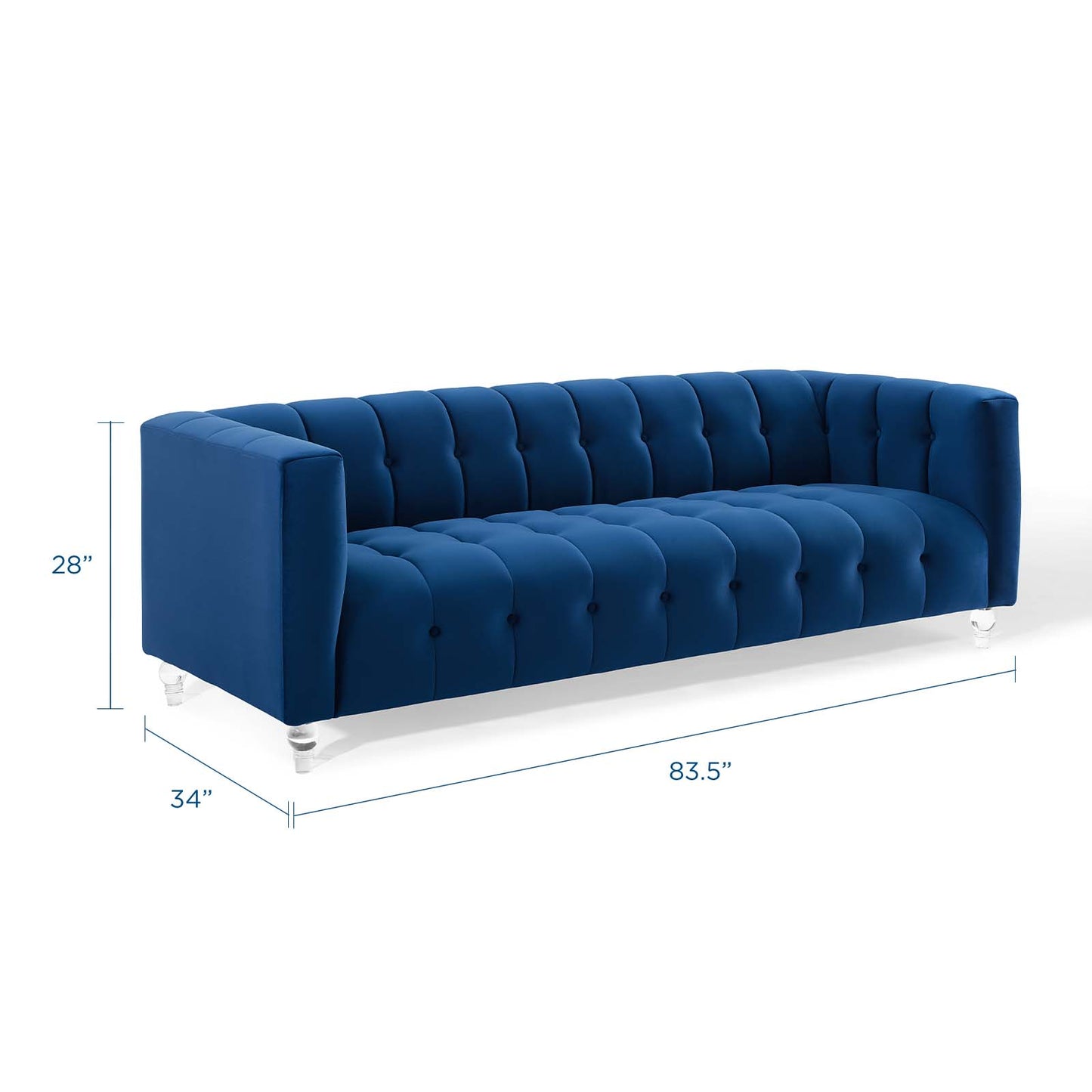 Mesmer Channel Tufted Button Performance Velvet Sofa, Velvet, Blue Navy, 18666