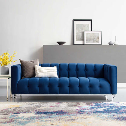 Mesmer Channel Tufted Button Performance Velvet Sofa, Velvet, Blue Navy, 18666