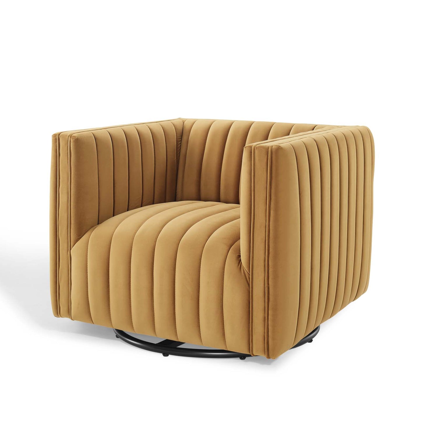 Conjure Channel Tufted Performance Velvet Swivel Armchair, Velvet, Brown, 18667