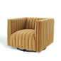 Conjure Channel Tufted Performance Velvet Swivel Armchair, Velvet, Brown, 18667