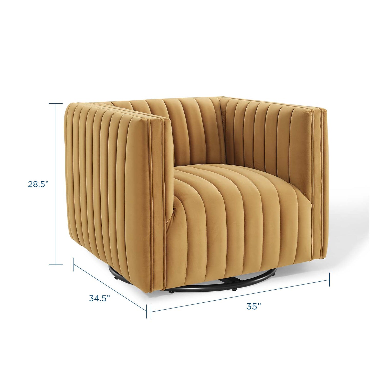 Conjure Channel Tufted Performance Velvet Swivel Armchair, Velvet, Brown, 18667