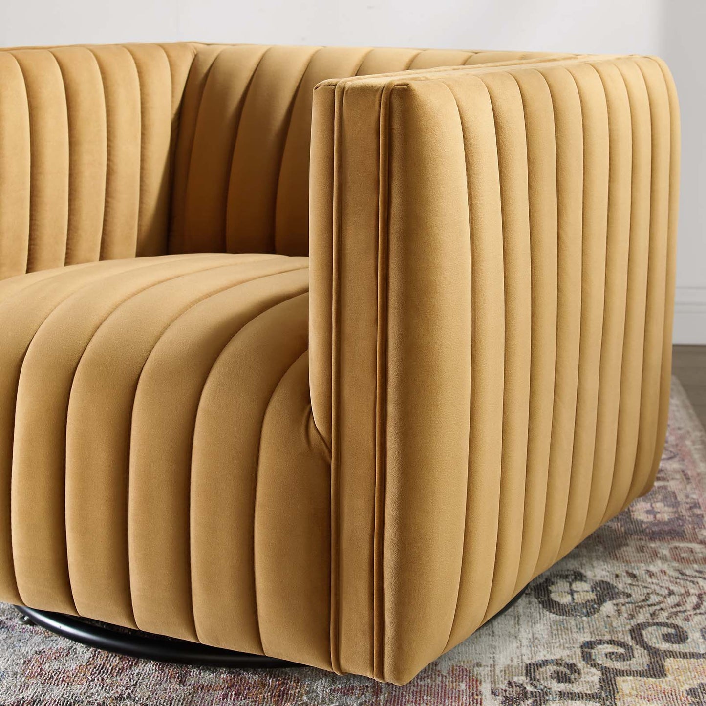 Conjure Channel Tufted Performance Velvet Swivel Armchair, Velvet, Brown, 18667