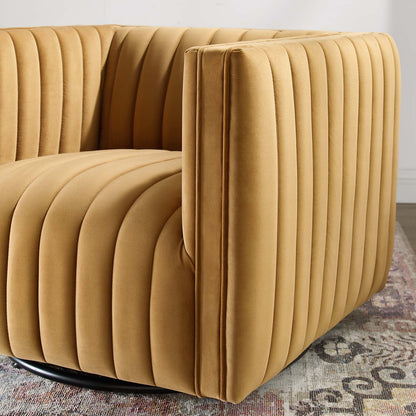 Conjure Channel Tufted Performance Velvet Swivel Armchair, Velvet, Brown, 18667