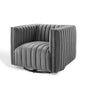 Conjure Channel Tufted Performance Velvet Swivel Armchair, Velvet, Grey Gray, 18669