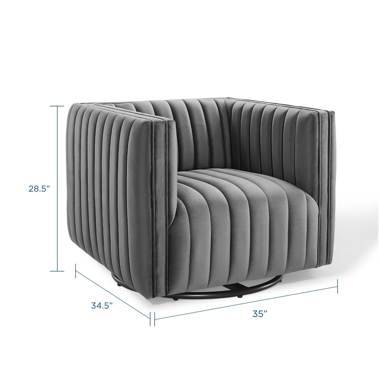 Conjure Channel Tufted Performance Velvet Swivel Armchair, Velvet, Grey Gray, 18669