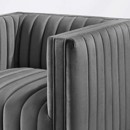 Conjure Channel Tufted Performance Velvet Swivel Armchair, Velvet, Grey Gray, 18669
