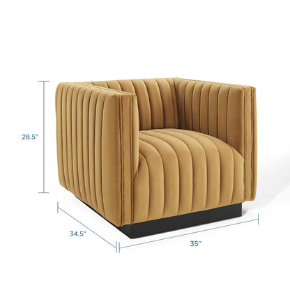 Conjure Channel Tufted Performance Velvet Accent Armchair, Velvet, Brown, 18671
