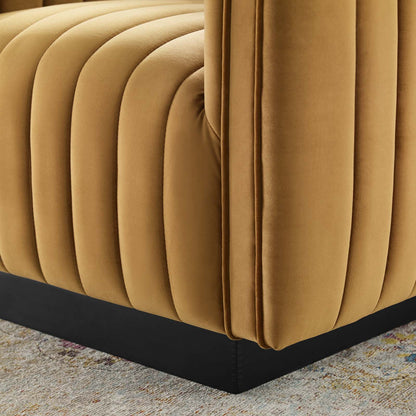 Conjure Channel Tufted Performance Velvet Accent Armchair, Velvet, Brown, 18671