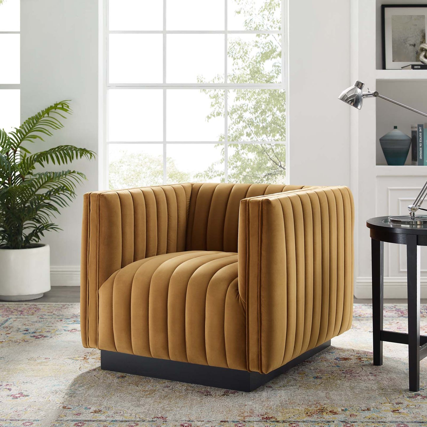 Conjure Channel Tufted Performance Velvet Accent Armchair, Velvet, Brown, 18671