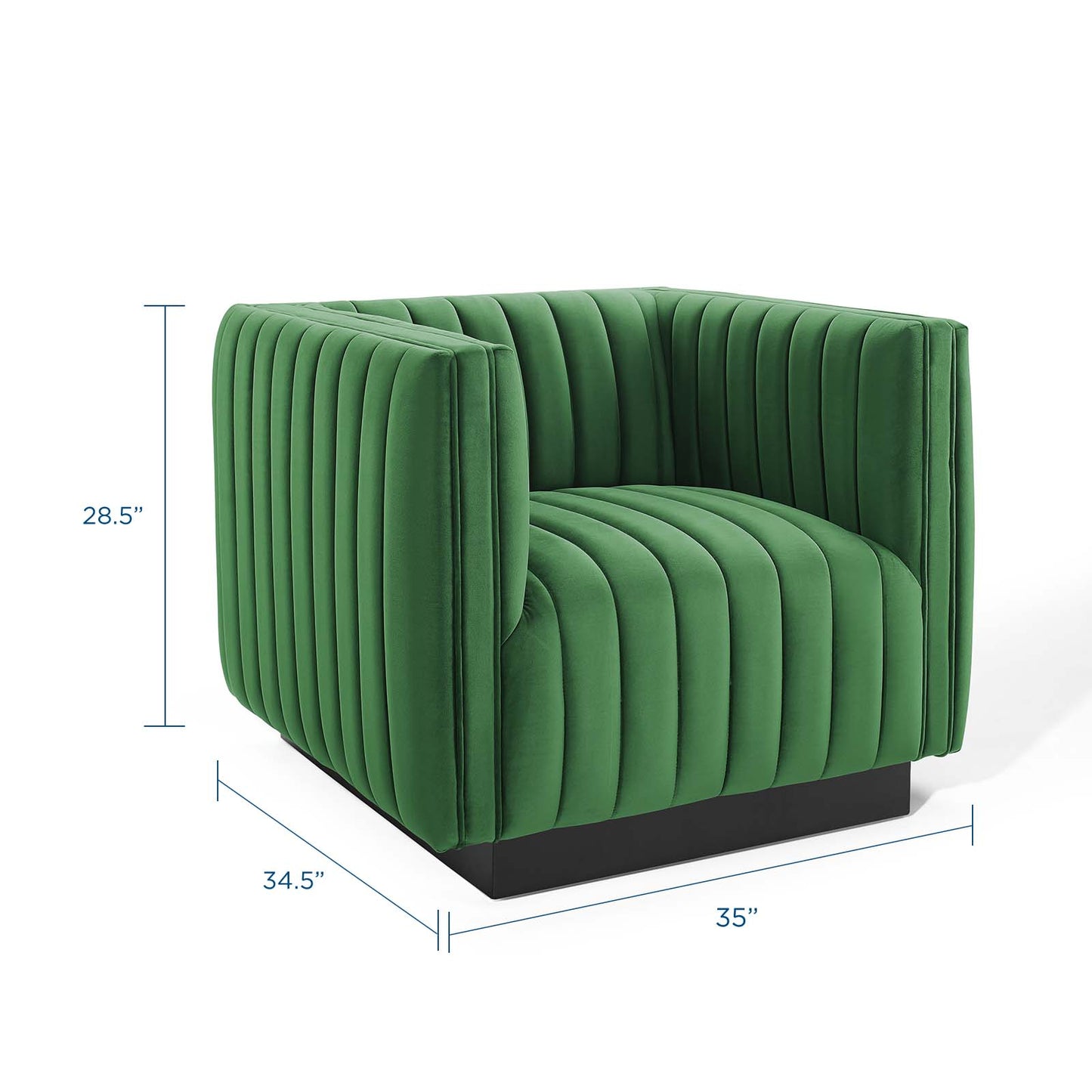 Conjure Channel Tufted Performance Velvet Accent Armchair, Velvet, Green, 18672