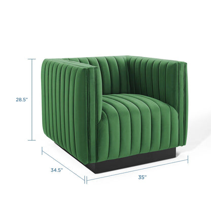 Conjure Channel Tufted Performance Velvet Accent Armchair, Velvet, Green, 18672