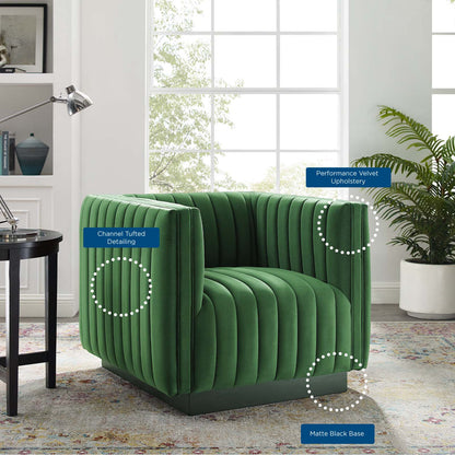 Conjure Channel Tufted Performance Velvet Accent Armchair, Velvet, Green, 18672