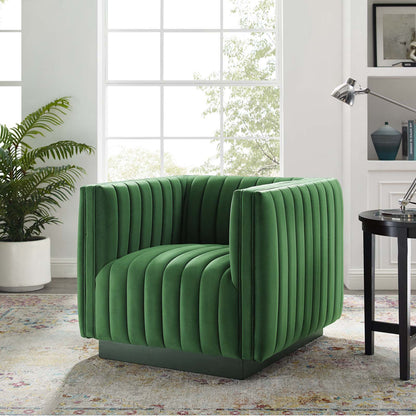 Conjure Channel Tufted Performance Velvet Accent Armchair, Velvet, Green, 18672
