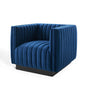Conjure Channel Tufted Performance Velvet Accent Armchair, Velvet, Blue Navy, 18674