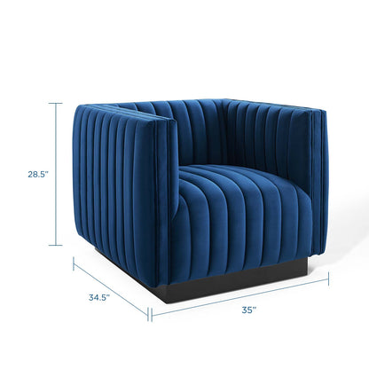 Conjure Channel Tufted Performance Velvet Accent Armchair, Velvet, Blue Navy, 18674