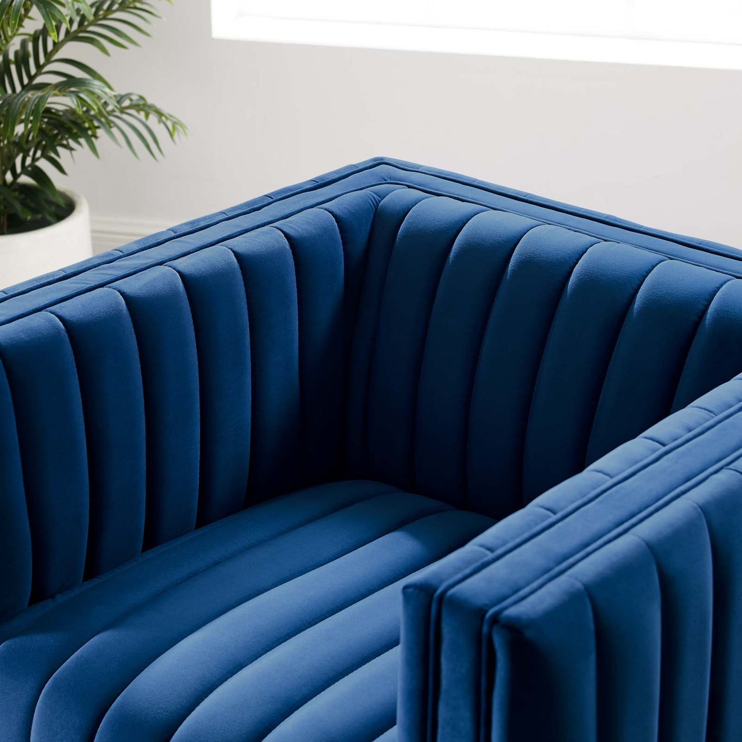 Conjure Channel Tufted Performance Velvet Accent Armchair, Velvet, Blue Navy, 18674