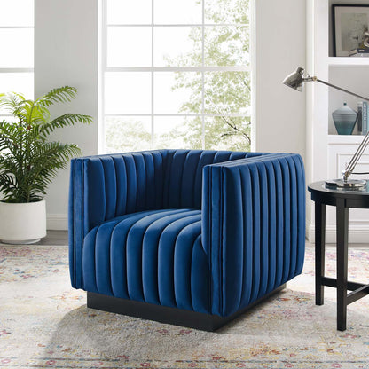 Conjure Channel Tufted Performance Velvet Accent Armchair, Velvet, Blue Navy, 18674