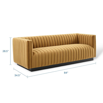 Conjure Channel Tufted Velvet Sofa, Velvet, Brown, 18675