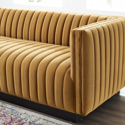 Conjure Channel Tufted Velvet Sofa, Velvet, Brown, 18675