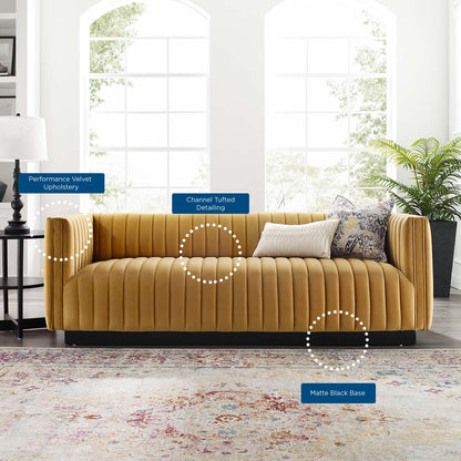 Conjure Channel Tufted Velvet Sofa, Velvet, Brown, 18675