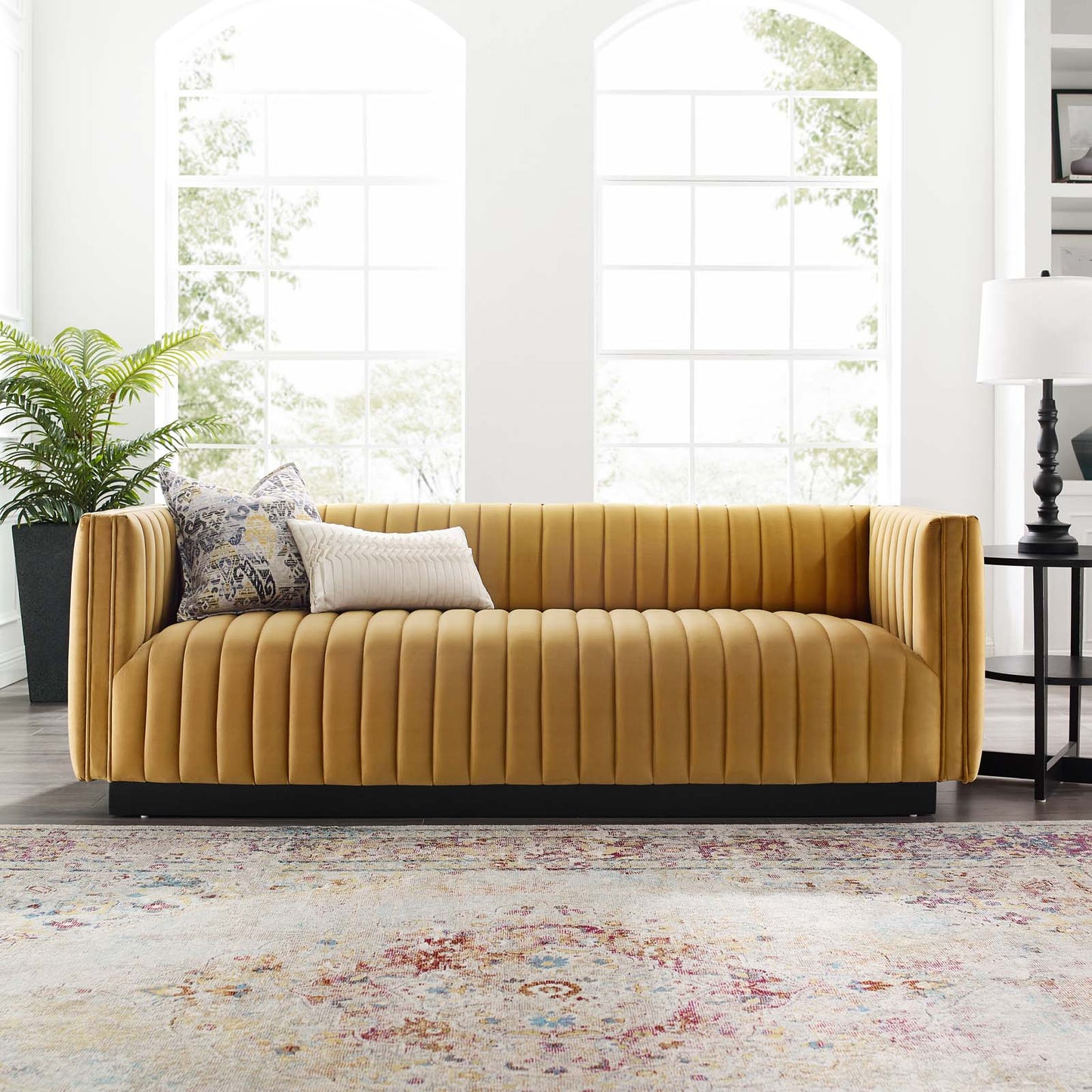 Conjure Channel Tufted Velvet Sofa, Velvet, Brown, 18675