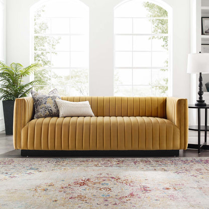 Conjure Channel Tufted Velvet Sofa, Velvet, Brown, 18675