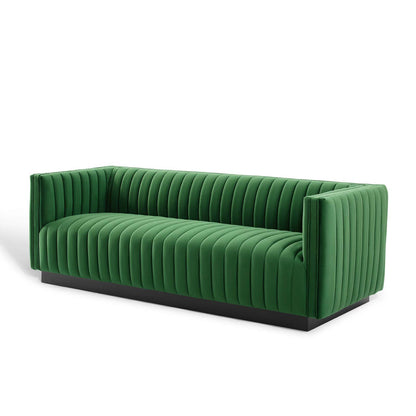 Conjure Channel Tufted Velvet Sofa, Velvet, Green, 18676