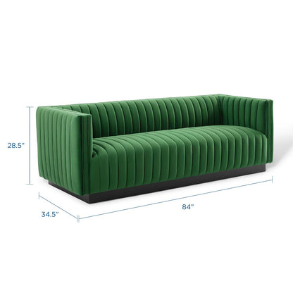 Conjure Channel Tufted Velvet Sofa, Velvet, Green, 18676