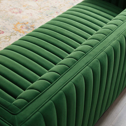 Conjure Channel Tufted Velvet Sofa, Velvet, Green, 18676