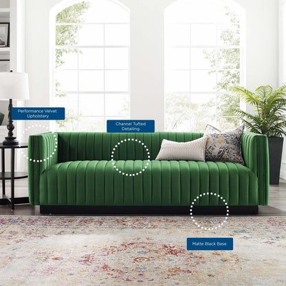 Conjure Channel Tufted Velvet Sofa, Velvet, Green, 18676