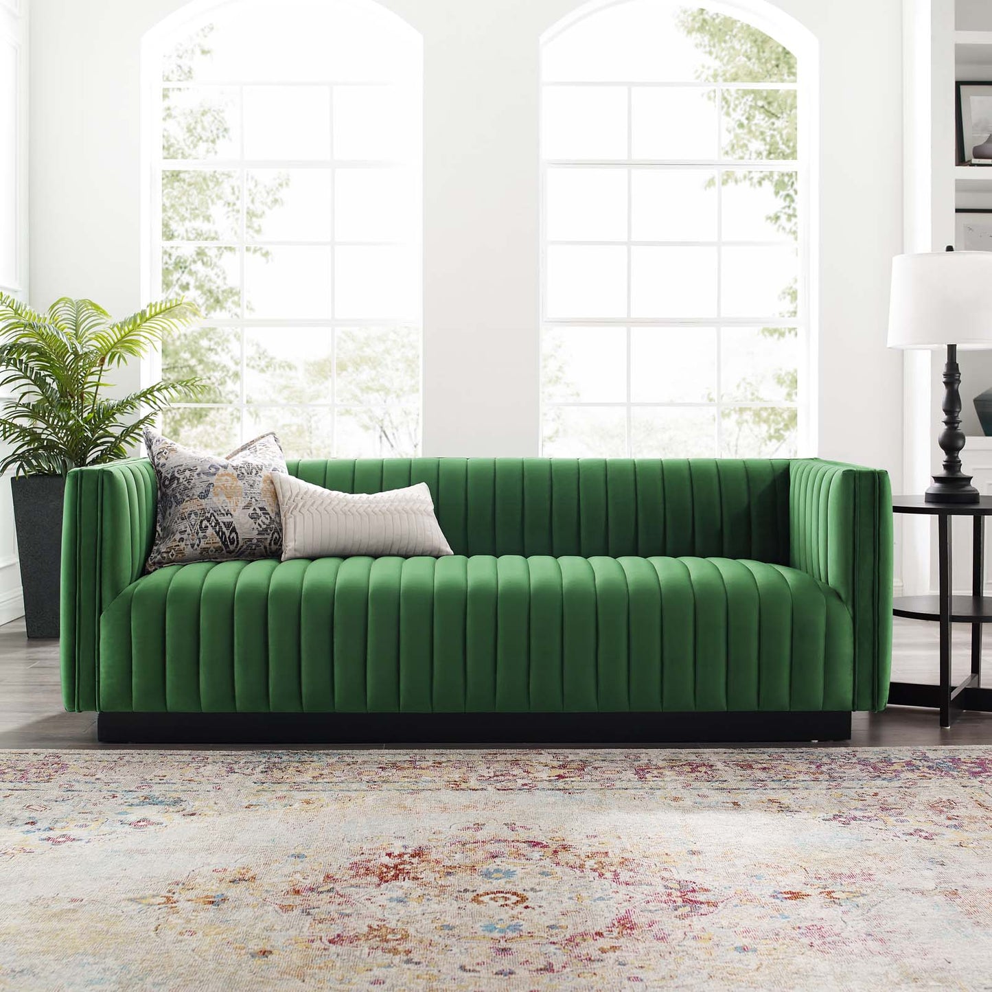Conjure Channel Tufted Velvet Sofa, Velvet, Green, 18676