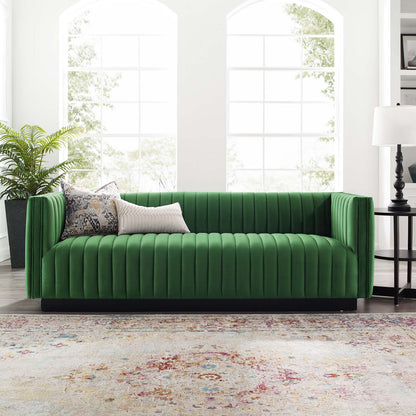Conjure Channel Tufted Velvet Sofa, Velvet, Green, 18676