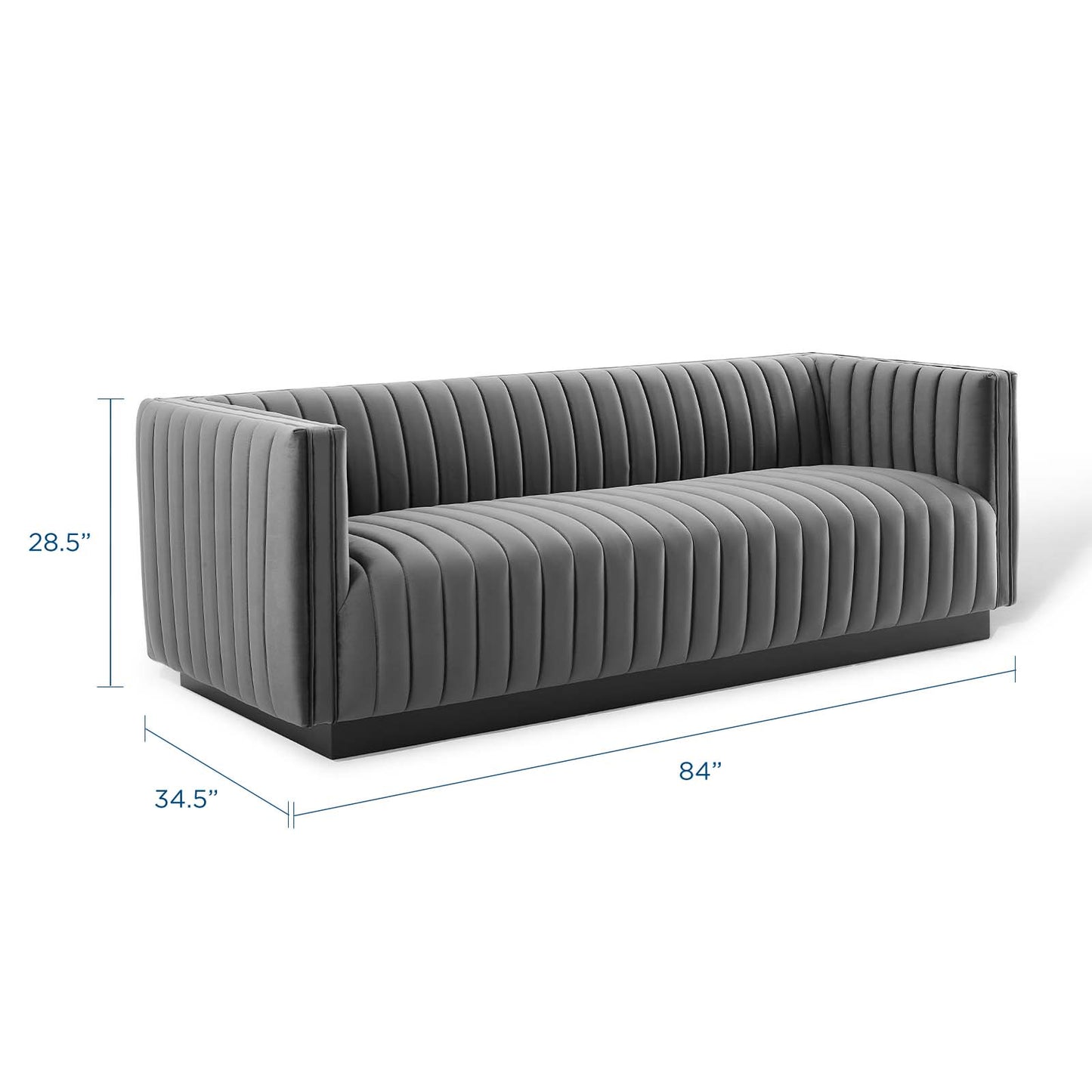 Conjure Channel Tufted Velvet Sofa, Velvet, Grey Gray, 18677