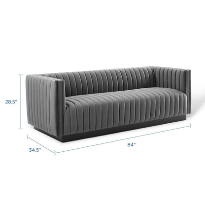 Conjure Channel Tufted Velvet Sofa, Velvet, Grey Gray, 18677