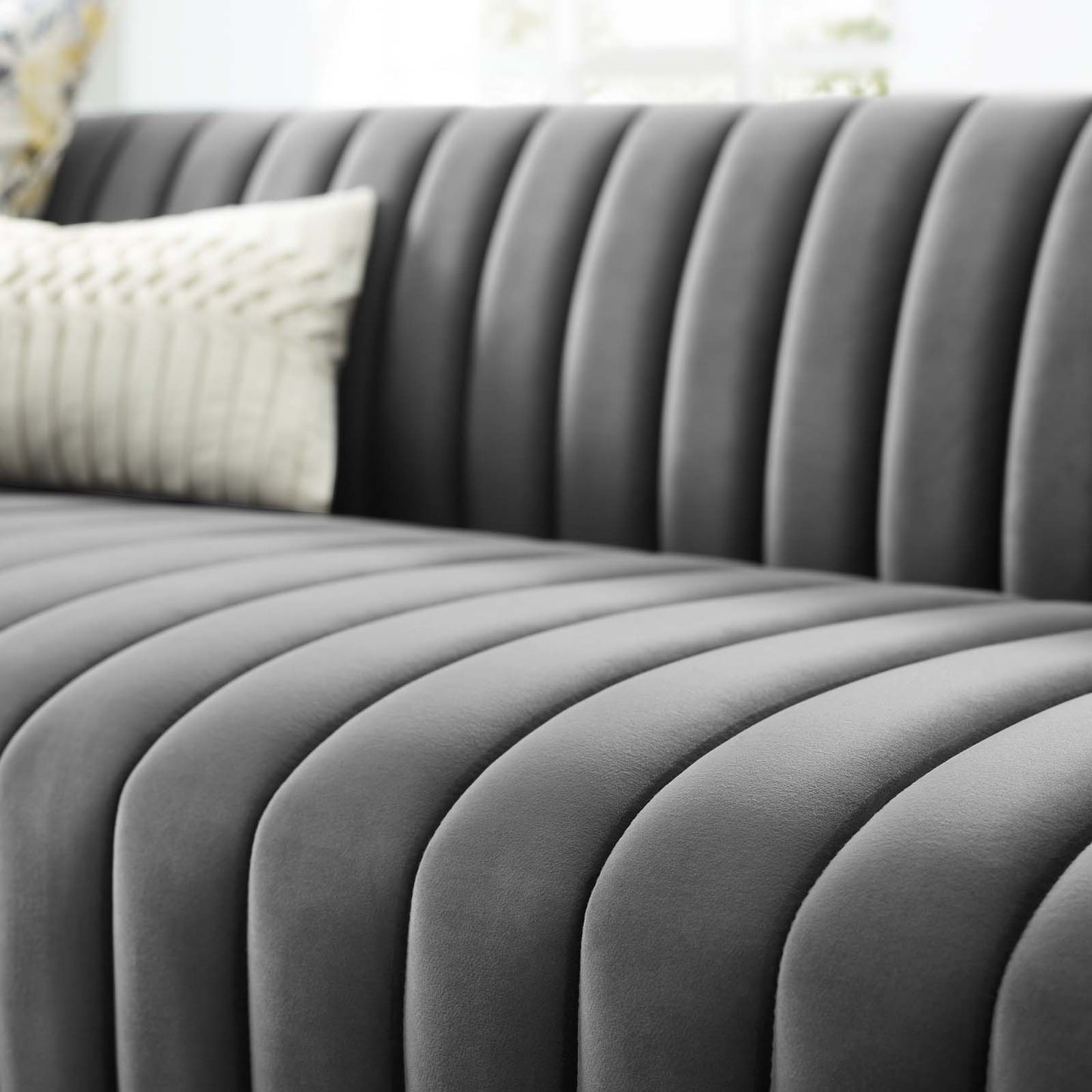 Conjure Channel Tufted Velvet Sofa, Velvet, Grey Gray, 18677