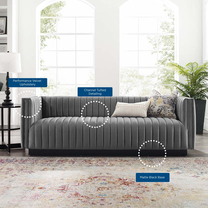 Conjure Channel Tufted Velvet Sofa, Velvet, Grey Gray, 18677