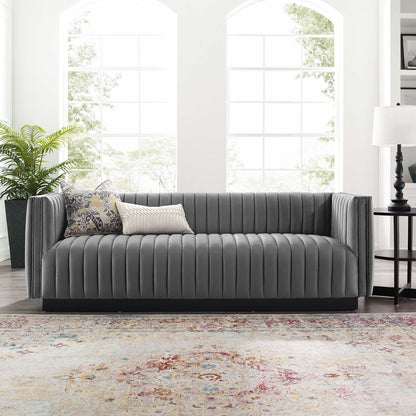 Conjure Channel Tufted Velvet Sofa, Velvet, Grey Gray, 18677