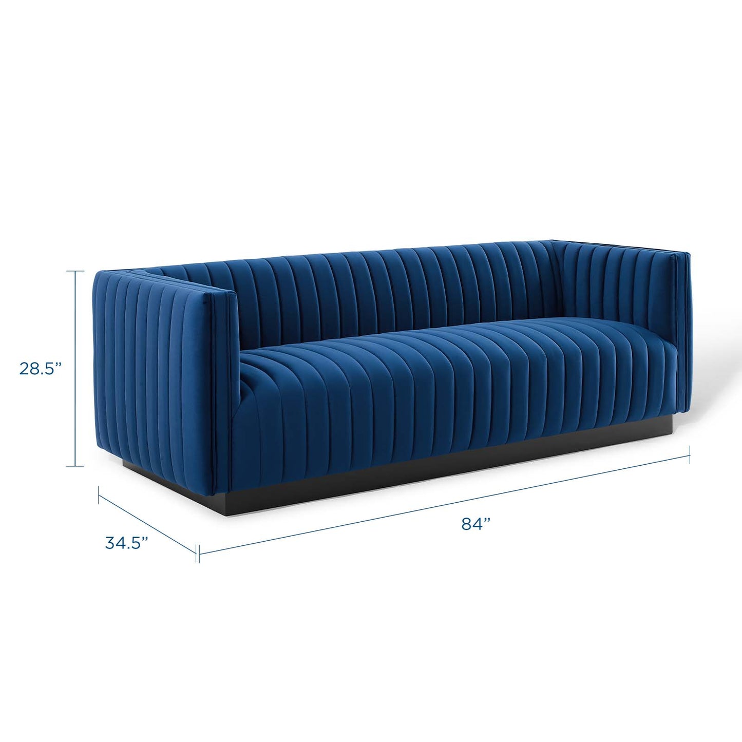 Conjure Channel Tufted Velvet Sofa, Velvet, Blue Navy, 18678