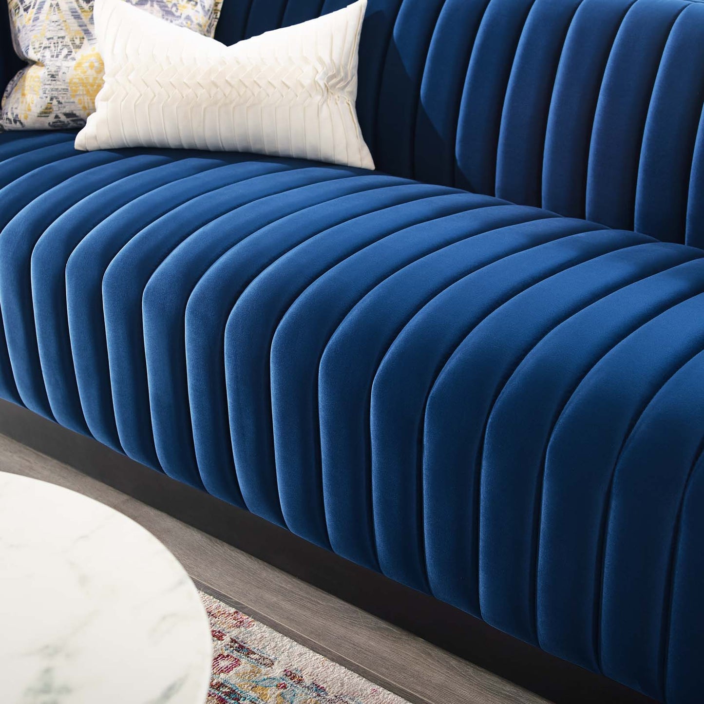 Conjure Channel Tufted Velvet Sofa, Velvet, Blue Navy, 18678