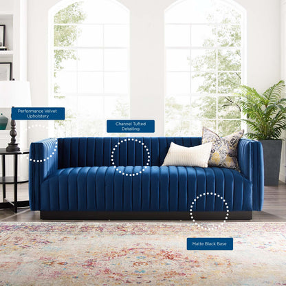 Conjure Channel Tufted Velvet Sofa, Velvet, Blue Navy, 18678