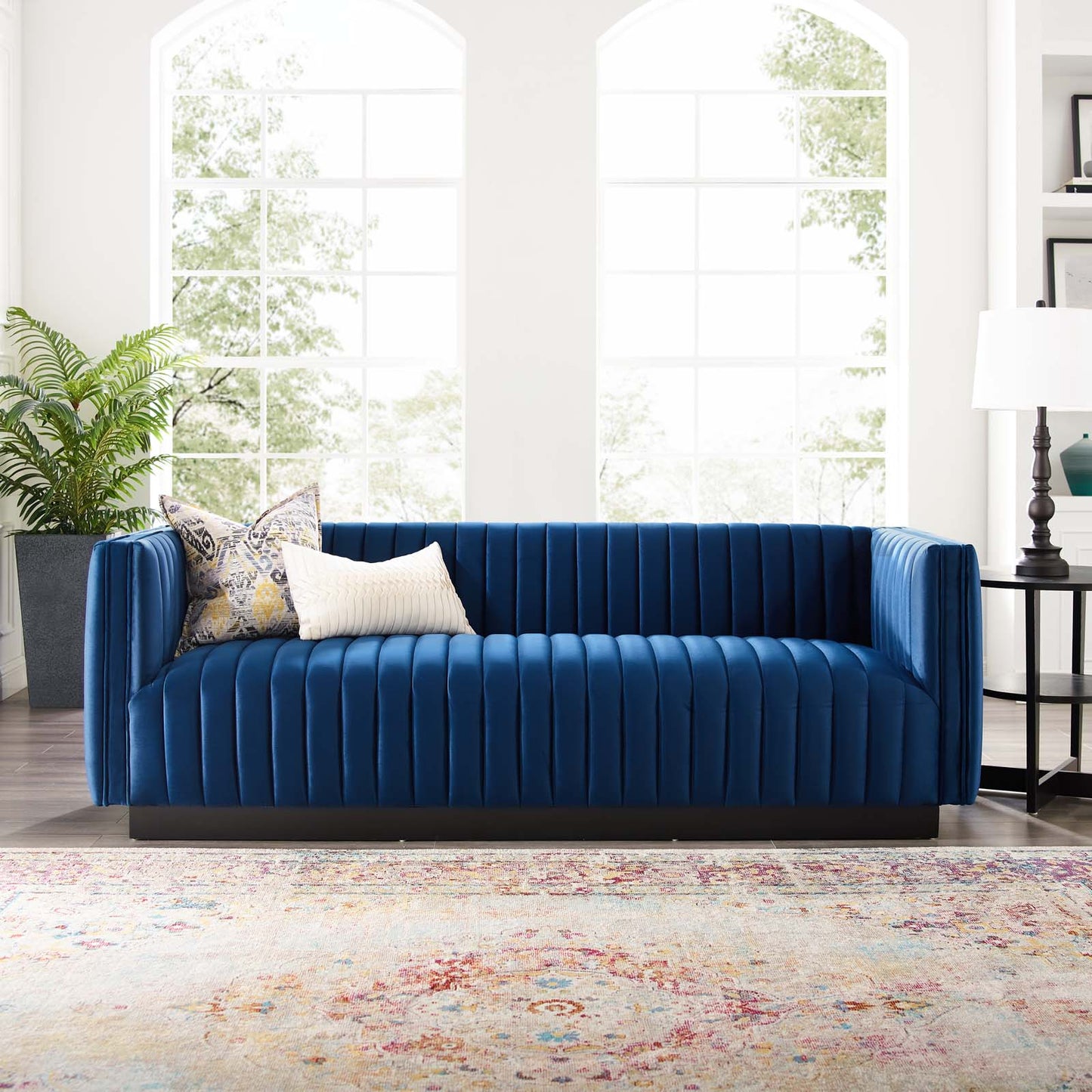 Conjure Channel Tufted Velvet Sofa, Velvet, Blue Navy, 18678
