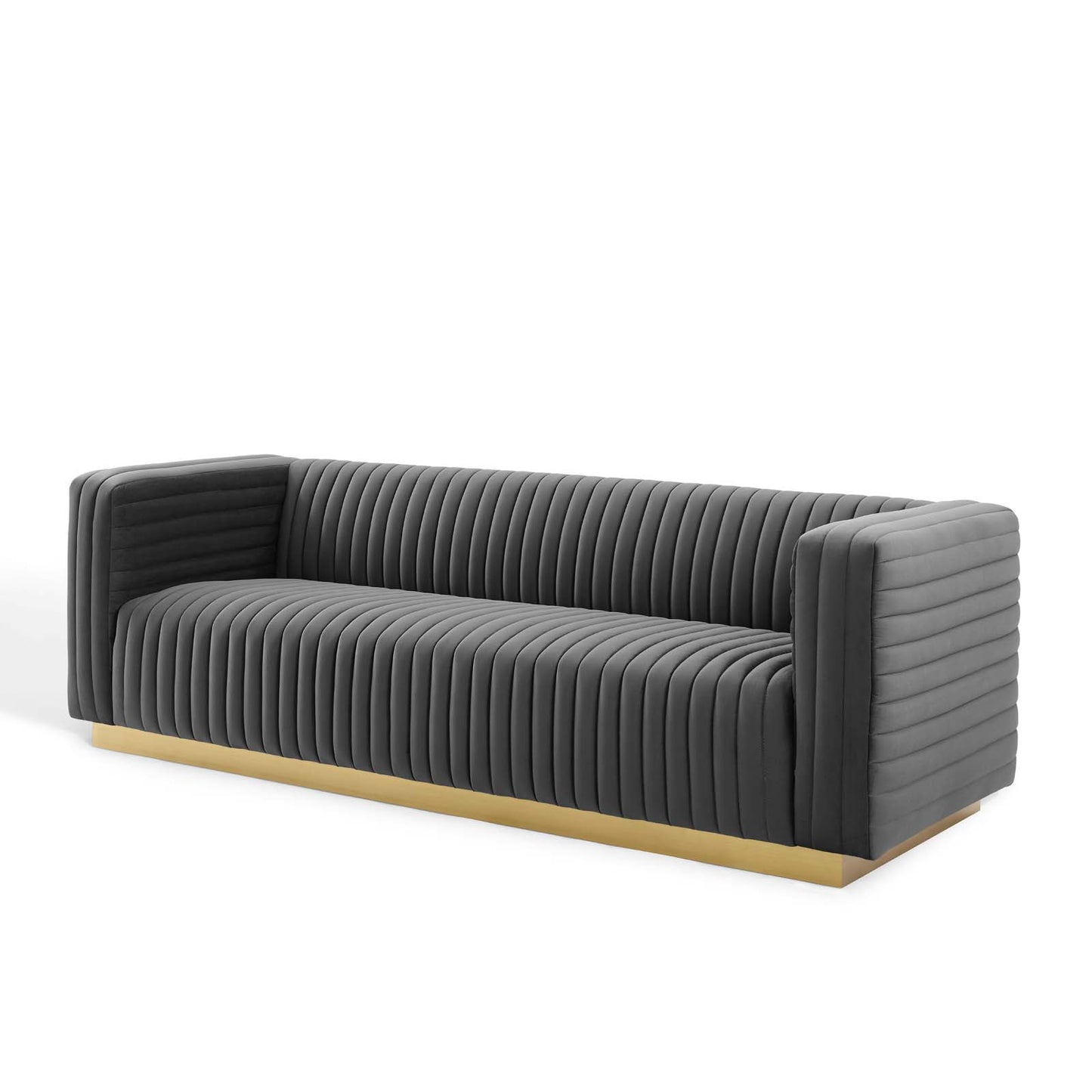 Charisma Channel Tufted Performance Velvet Living Room Sofa, Velvet, Dark Grey Gray, 18679