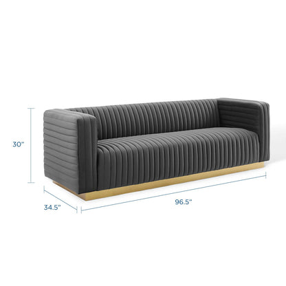 Charisma Channel Tufted Performance Velvet Living Room Sofa, Velvet, Dark Grey Gray, 18679