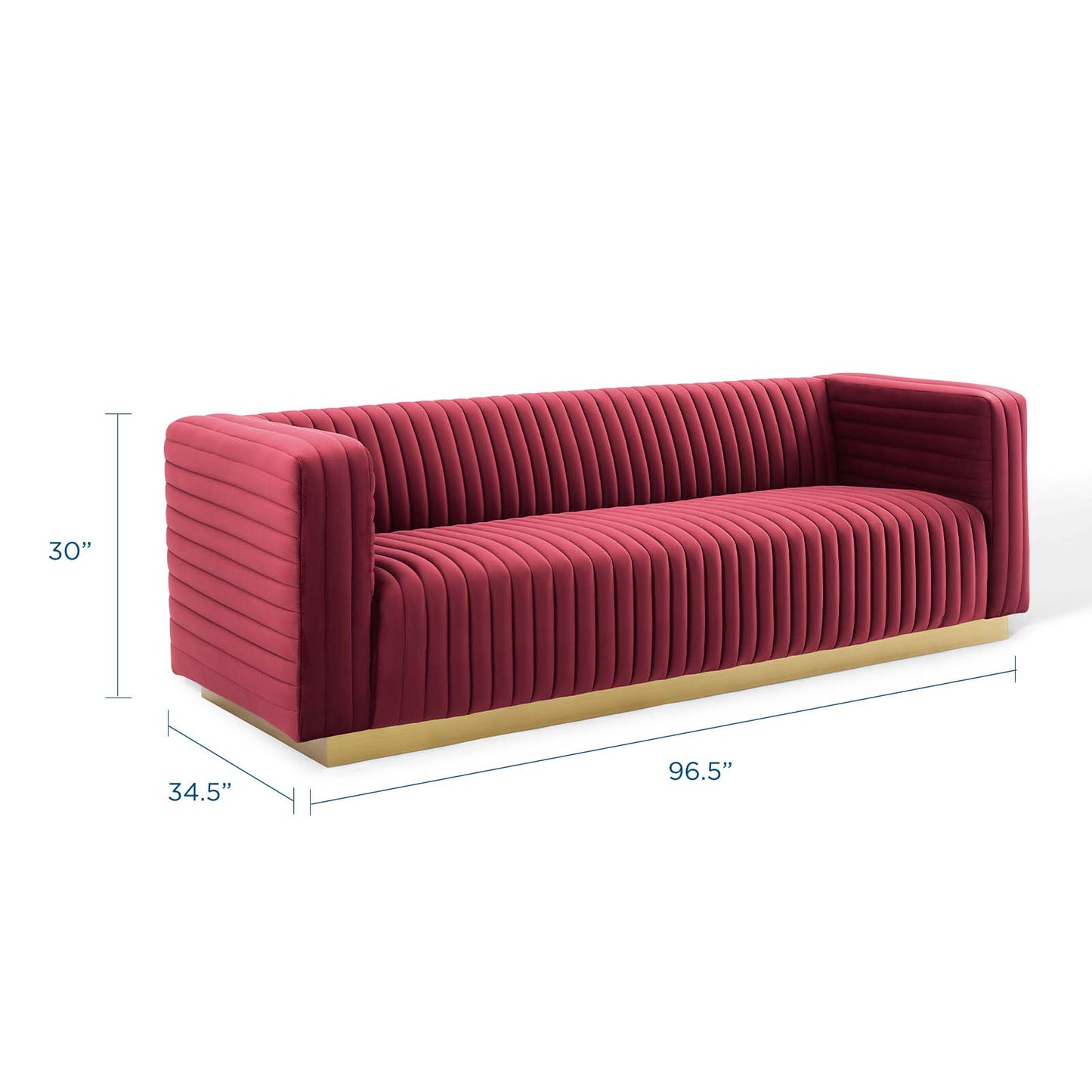 Charisma Channel Tufted Performance Velvet Living Room Sofa, Velvet, Red, 18680