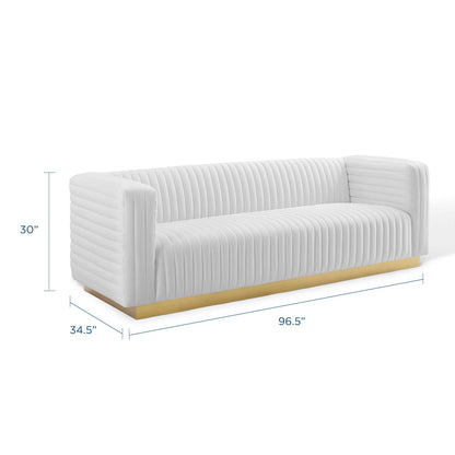 Charisma Channel Tufted Performance Velvet Living Room Sofa, Velvet, White, 18682