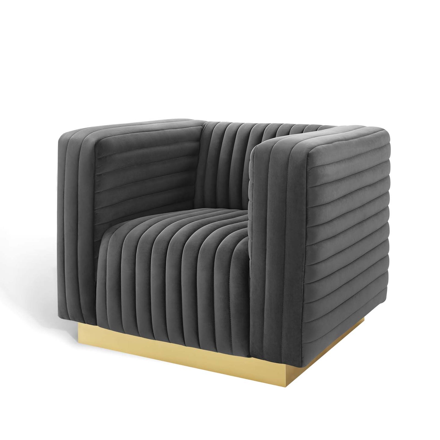 Charisma Channel Tufted Performance Velvet Accent Armchair, Velvet, Dark Grey Gray, 18683